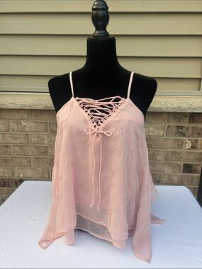Light Pink Lace-Up Spaghetti Strap Women's Top